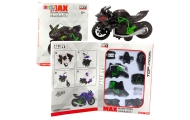 Metalinis surenkamas motociklas 1:14 žalias ir juodas
