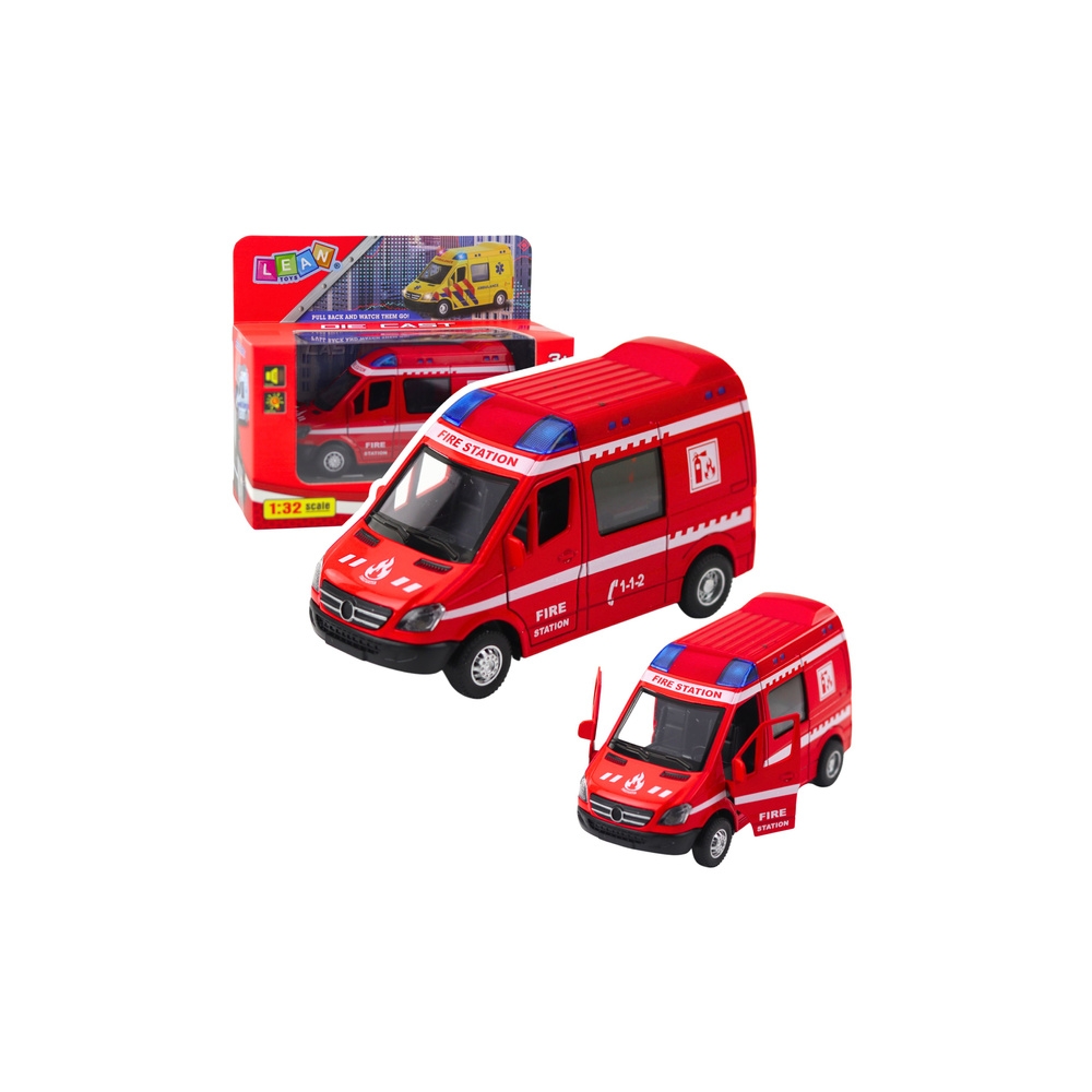 Metalinis gaisrinės brigados sunkvežimis Drive Pull Back Lights Sounds Red 1:32-Žaislai, Auto ir transporto žaislai, Mašinos-e-v