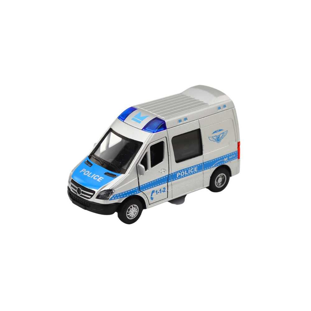Metalinis policijos automobilis su traukimo atgal važiuoti žibintais Garsas 1:32-Žaislai, Auto ir transporto žaislai, Mašinos-e-