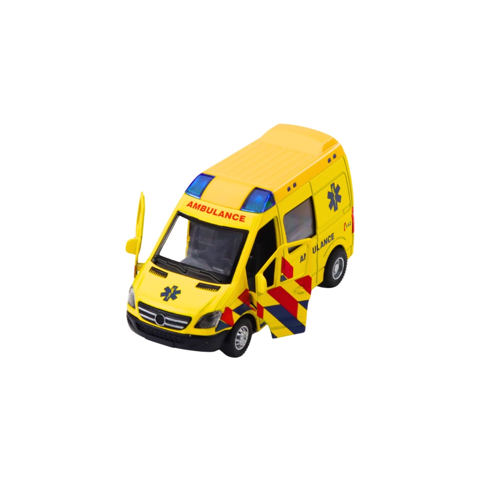 Greitosios medicinos pagalbos automobilis Metalinis maitinamas traukimo atgal žibintai skamba geltonai 1:32-Žaislai, Auto ir tra