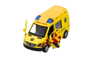 Karetka Ambulans Metalowy Z Napędem Pull Back Światła Dźwięki Żółty 1:32