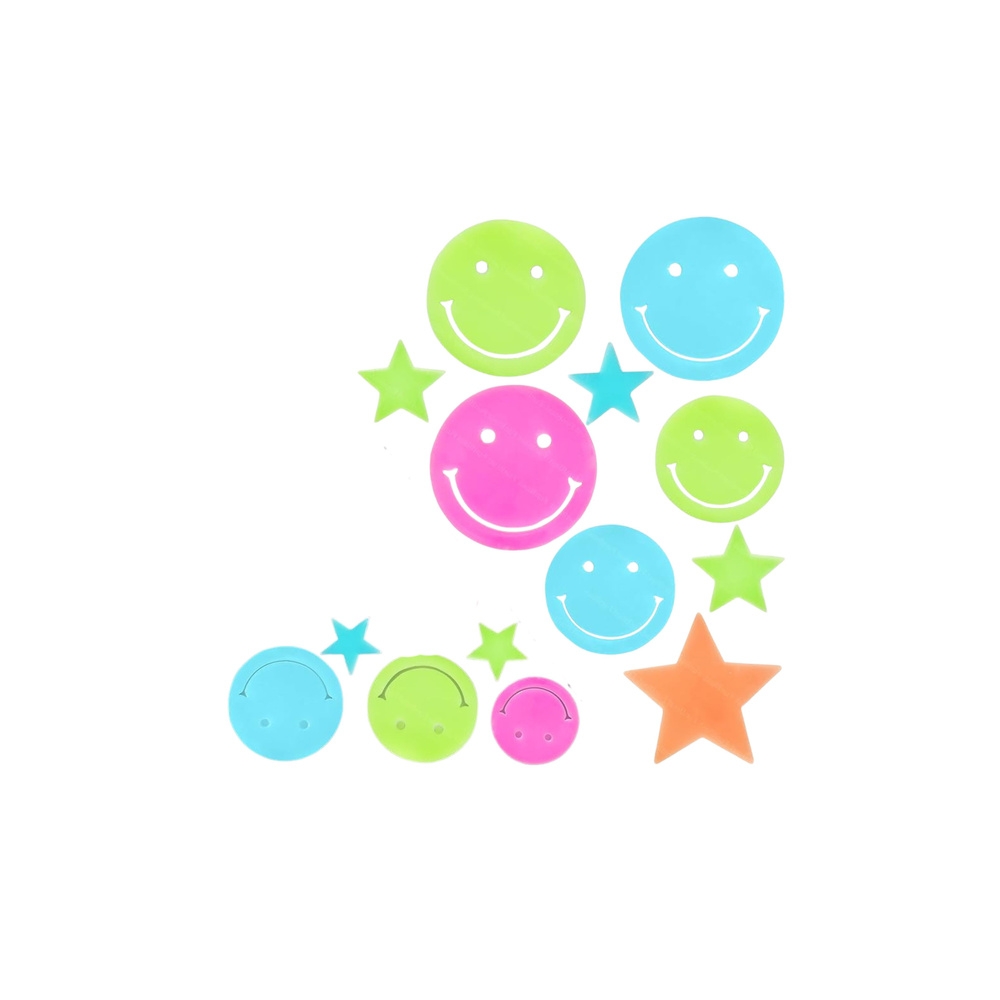 Fluorescenciniai šviečiantys sienų lipdukai Smiley Stars Spalvoti 10 el.
