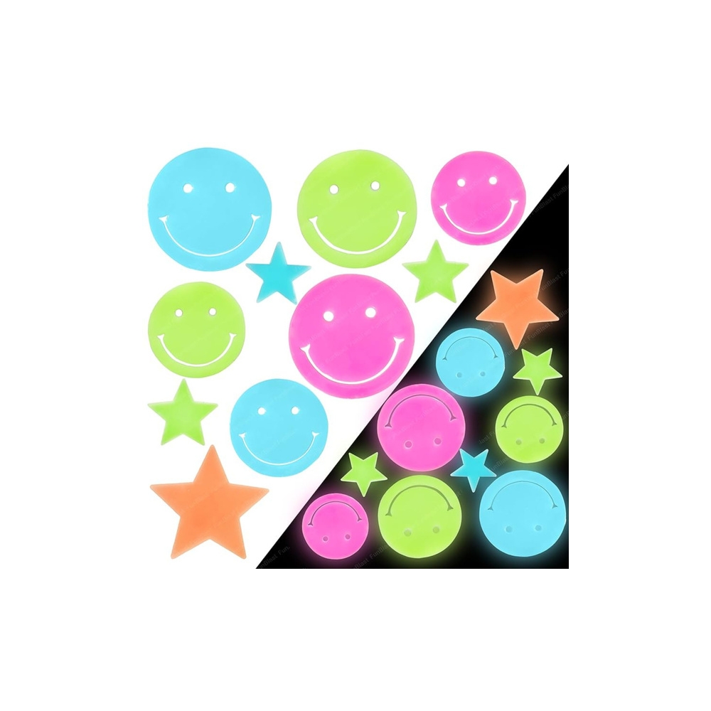 Fluorescenciniai šviečiantys sienų lipdukai Smiley Stars Spalvoti 10 el.