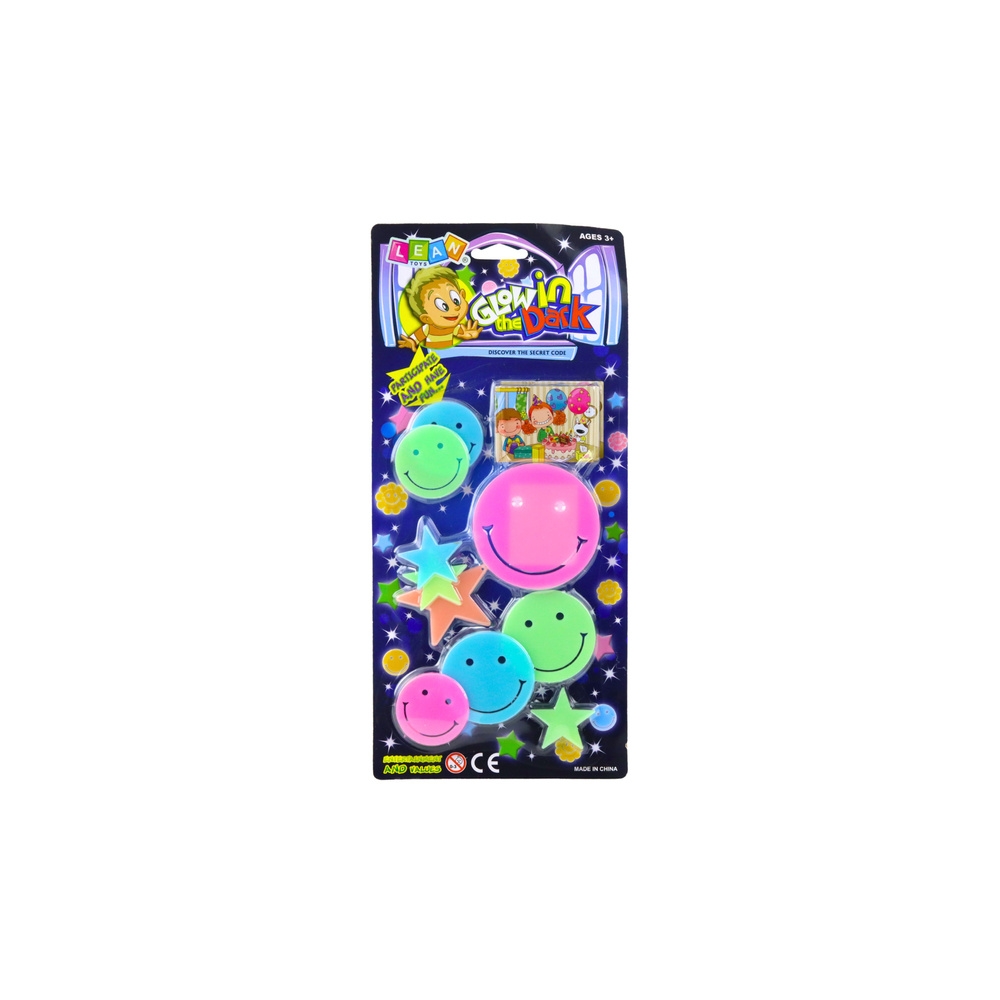 Fluorescenciniai šviečiantys sienų lipdukai Smiley Stars Spalvoti 10 el.
