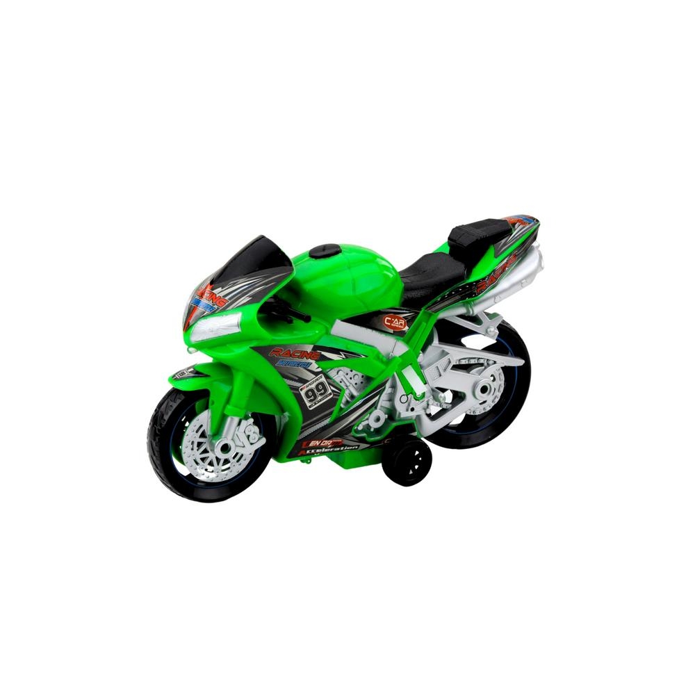 Lenktyninis motociklas su šviesos ir garso efektais Žalias