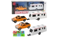 Set of Metal Car with Camper Trailer Orange