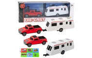 Set of Metal Car with Camper Trailer Red