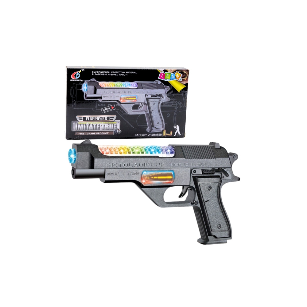 Broń Pistolet Na Baterie Kolorowe Światła Dźwięki  24cm