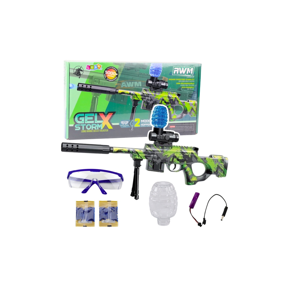 Karabin AWM Na Kulki Wodne Hydrożelowe Zielony Okulary 61cm
