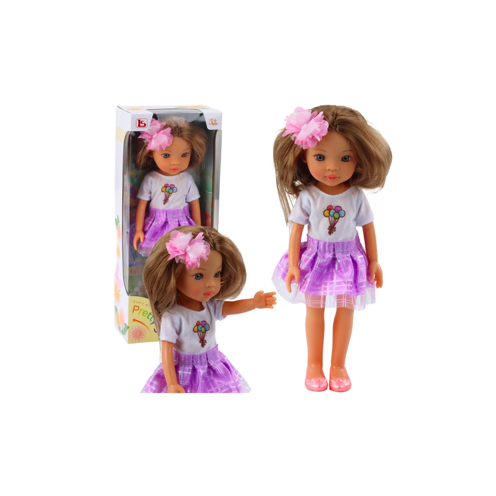 Doll In Purple Dress Long Brown Hair Flower Clip