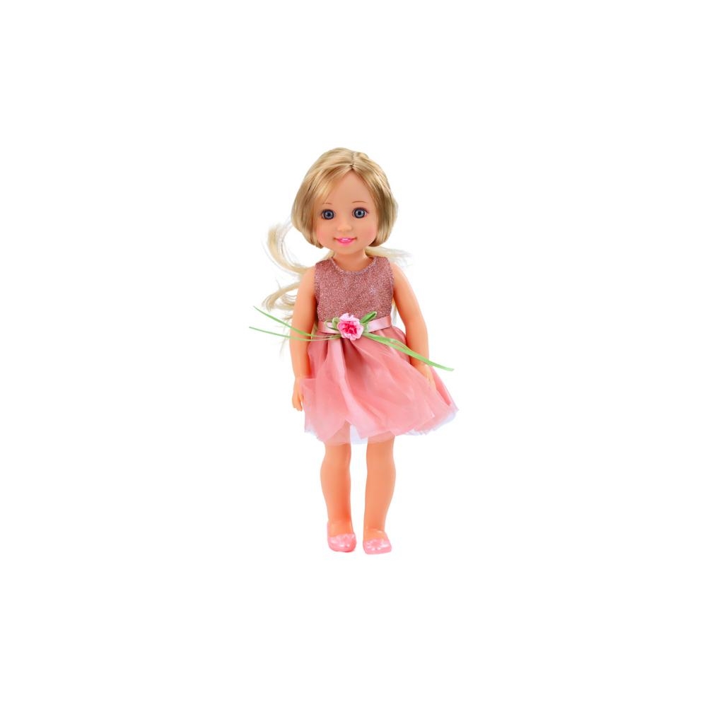 Lalka W Sukience z Kokardką Długie Włosy Różowa Grzebień 38cm