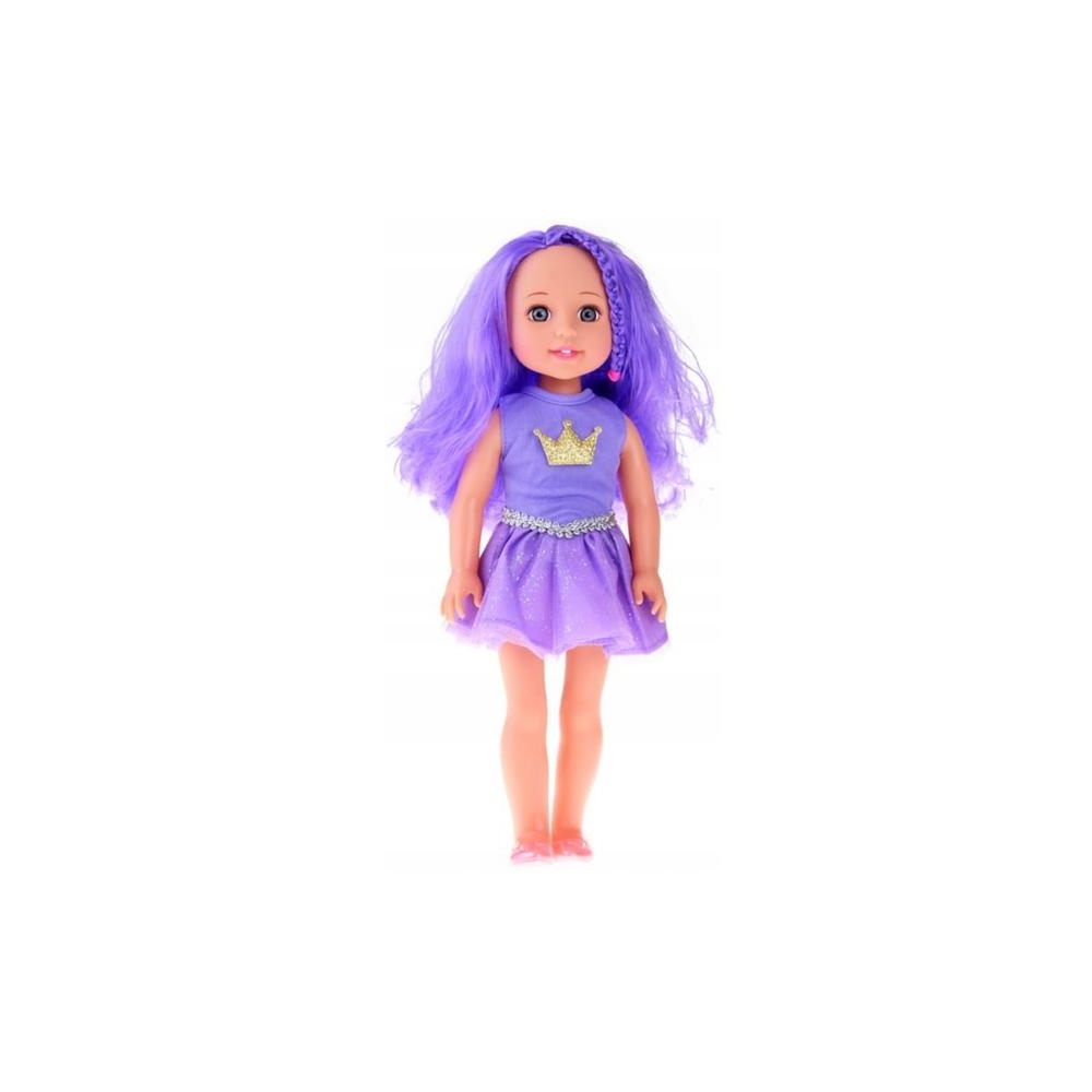 Lėlė su suknele, karūna ir ilgais plaukais, violetinis šepetys 38 cm