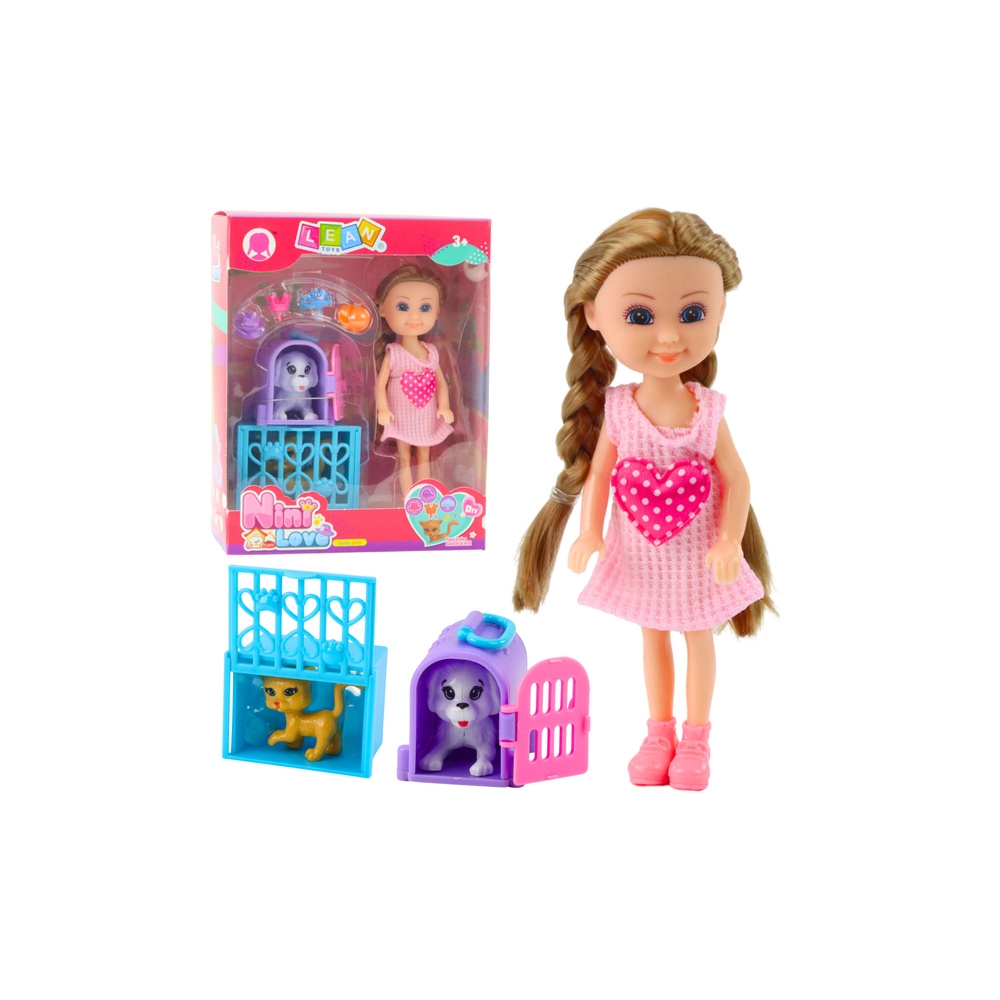 Mini lėlė su priedais Kitty vežimėlis Rožinis lėlių rinkinys
