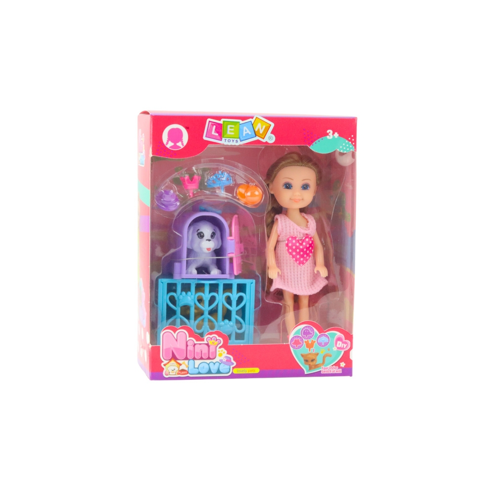Mini lėlė su priedais Kitty vežimėlis Rožinis lėlių rinkinys