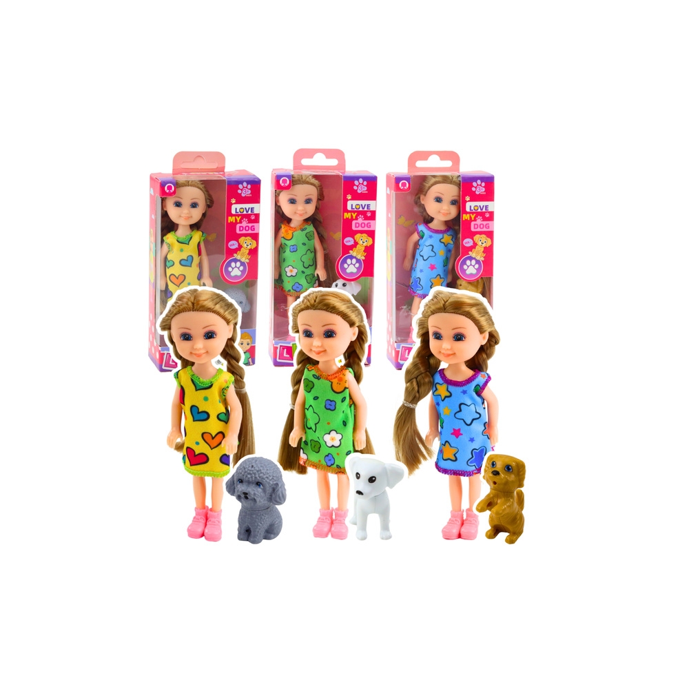 Mini lėlių rinkinys su suknele ir šunimi 14,5 cm Mišinys