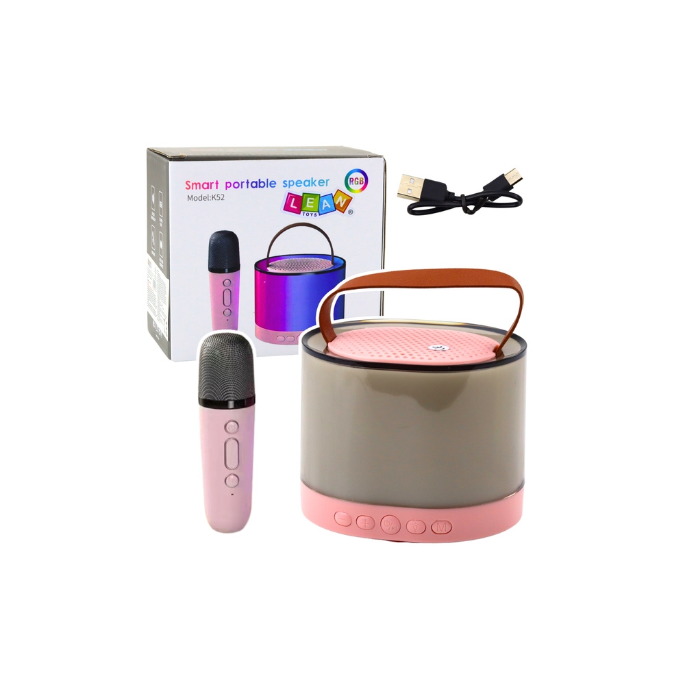 Zestaw Do Karaoke Głośnik Mikrofon Bezprzewodowy K52 RGB Bluetooth Różowy