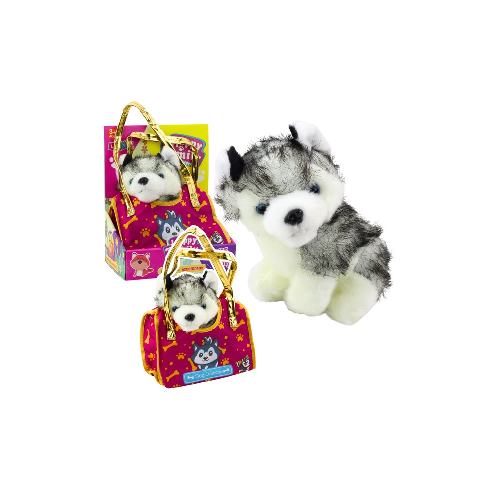 Haskis šuo maiše Pliušinis minkštas talismanas baltas pilkas