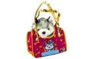 Husky Dog In A Bag Plush Mascot Cuddly Toy White Gray