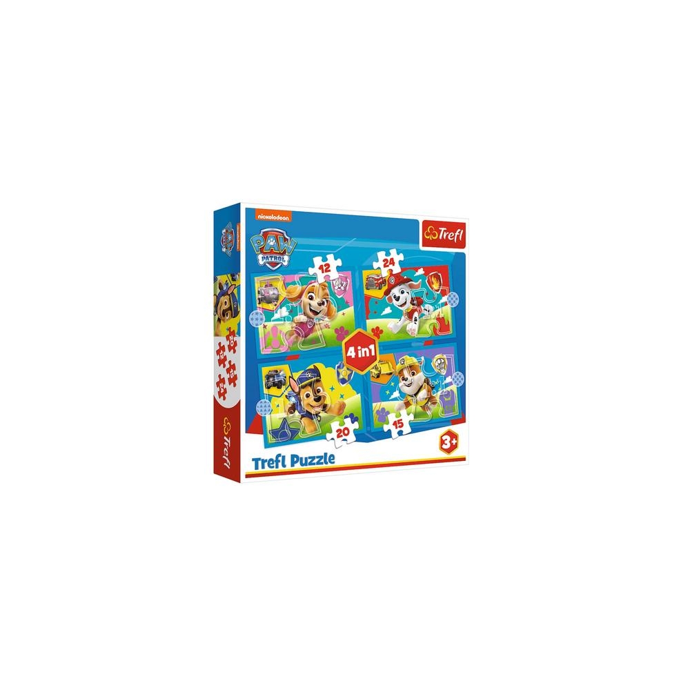 Puzzle - 4w1 (12, 15, 20, 24) - Biegnące Pieski - Psi Patrol - Trefl 34628