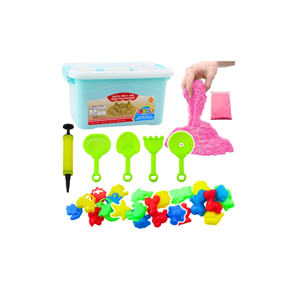 Zestaw Magiczny Piasek Różowy 3kg Foremki Narzędzia Dmuchana Plansza