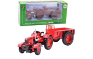 Metal Farm Tractor With Trailer Red 1:18