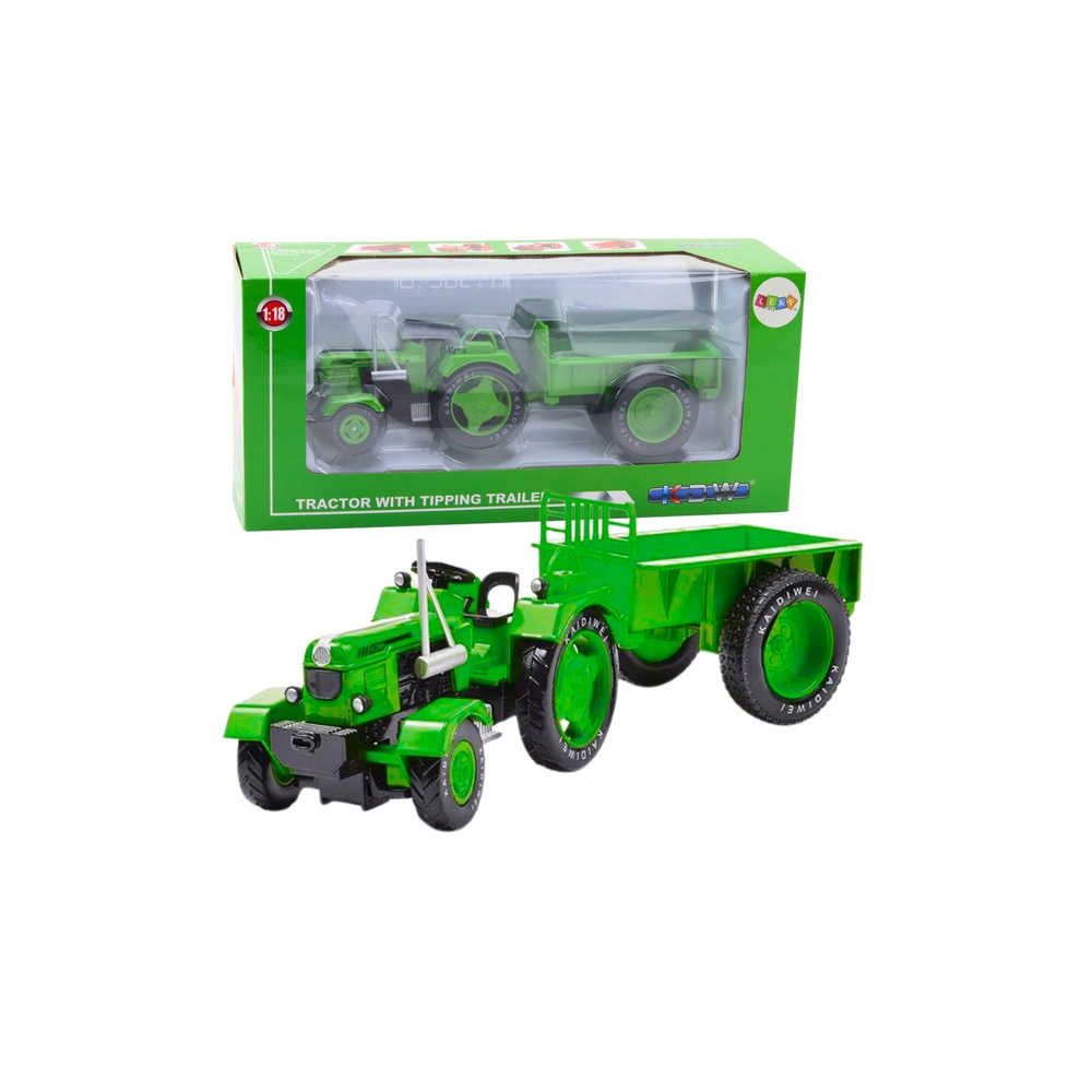 Metalinis žemės ūkio traktorius su priekaba žalias 1:18