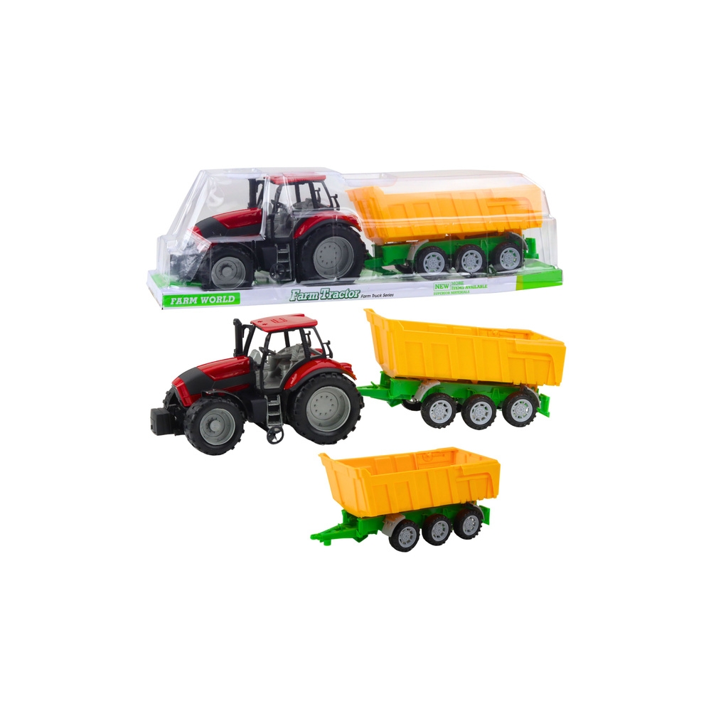 Žemės ūkio traktorius su geltona priekaba 46cm, raudonas-Žaislai, Auto ir transporto žaislai, Traktoriai-e-vaikas