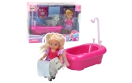Mini Doll Set with Bathtub and White Dog Pink