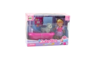 Mini Doll Set with Bathtub and White Dog Pink