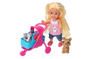 Mini Doll Stroller Carrier Dogs Set Gray Brown