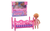 Mini Doll in Pajamas Set Pink Bed