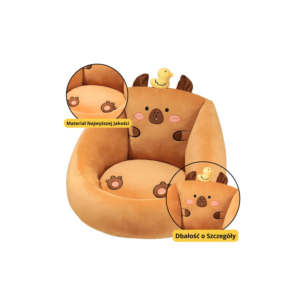 Pliušinis fotelis vaikams Capybara su ančiuku Ruda 50x45cm-Vaiko kambariui, Sėdmaišiai, Staliukai ir kėdės-e-vaikas