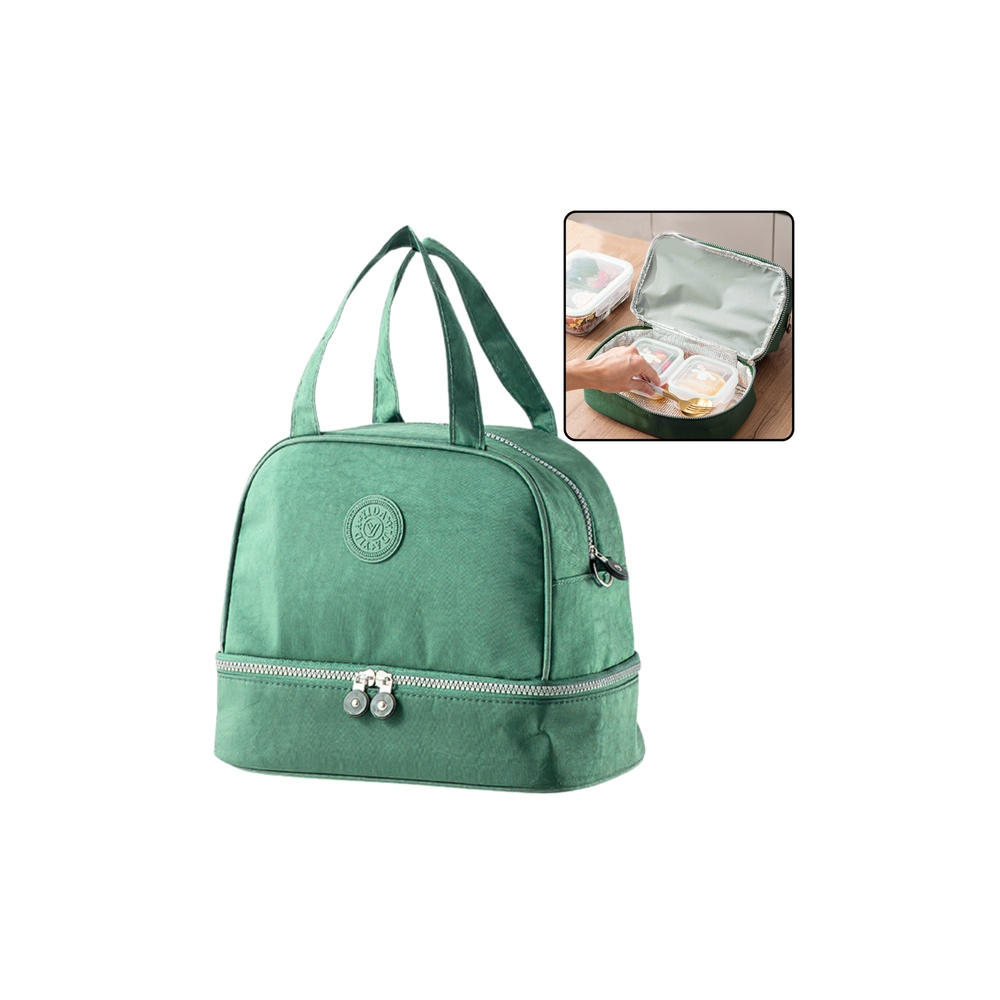 Thermal Insulating Breakfast Bag with Adjustable Strap Green 27cm
