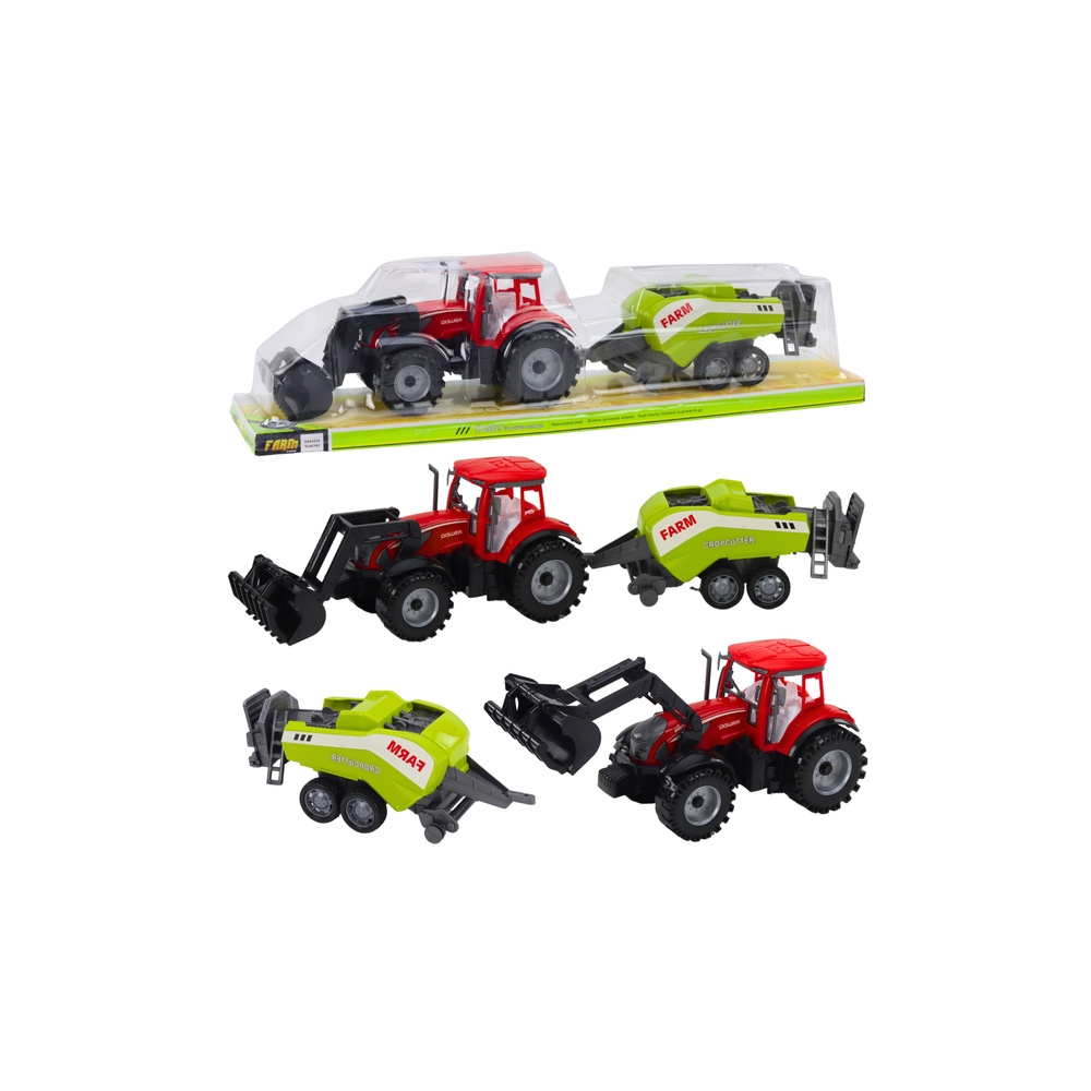 Set of Tractor with Loader and Agricultural Baler Red