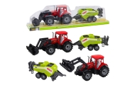Set of Tractor with Loader and Agricultural Baler Red