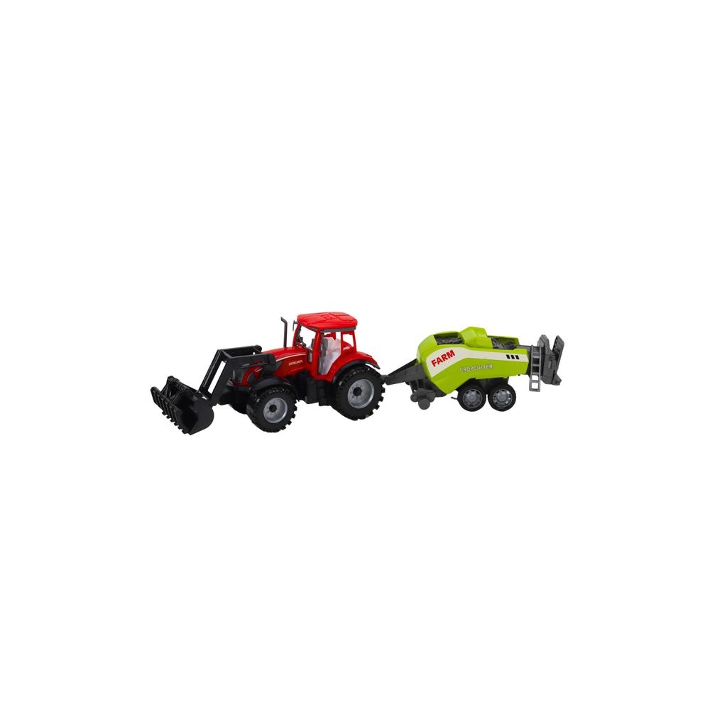 Set of Tractor with Loader and Agricultural Baler Red