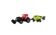 Set of Tractor with Loader and Agricultural Baler Red