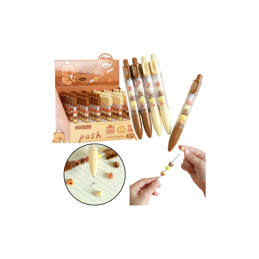 Rašiklis su mielomis kapibarų figūrėlėmis, rudos spalvos juodas užpildas