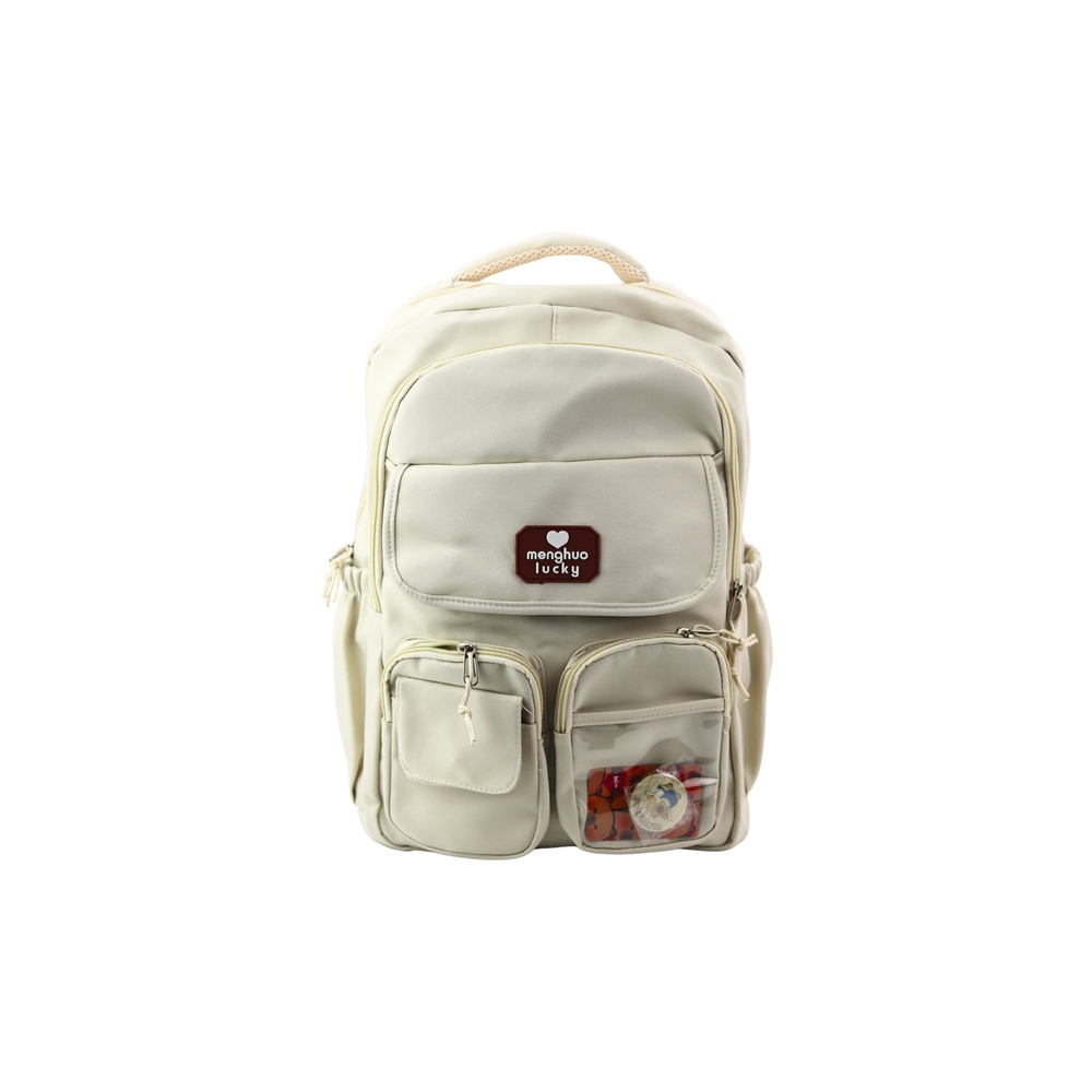 Urban School Backpack Capybara Keychain Badges Beige Cream 25L 42cm