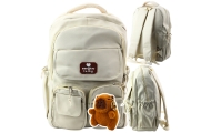 Urban School Backpack Capybara Keychain Badges Beige Cream 25L 42cm