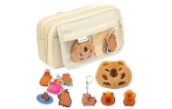 Dviejų skyrių mokyklinis pieštukinis dėklas su kišenėmis Priedai Capybara 21x12 cm