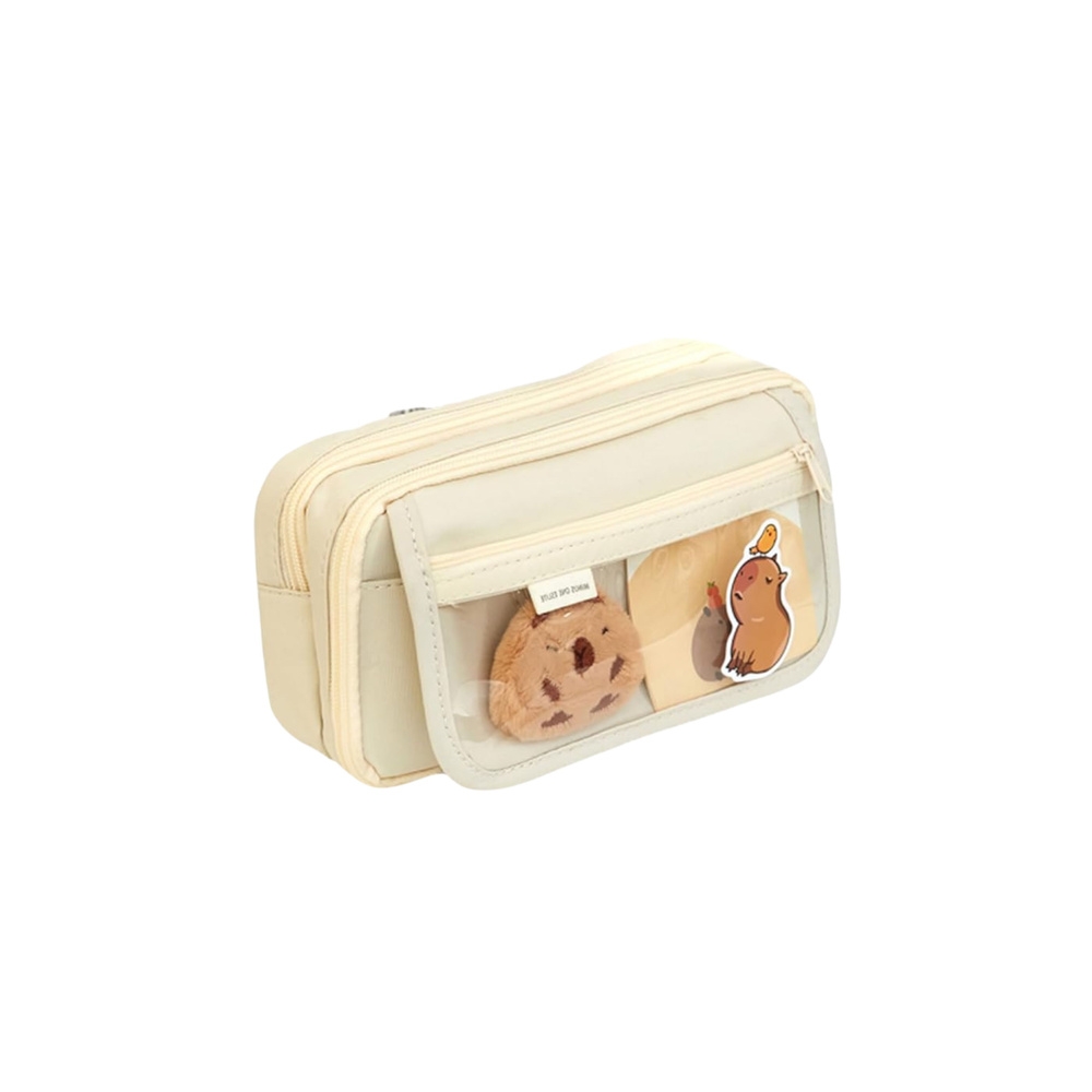 Dviejų skyrių mokyklinis pieštukinis dėklas su kišenėmis Priedai Capybara 21x12 cm
