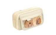 Dviejų skyrių mokyklinis pieštukinis dėklas su kišenėmis Priedai Capybara 21x12 cm