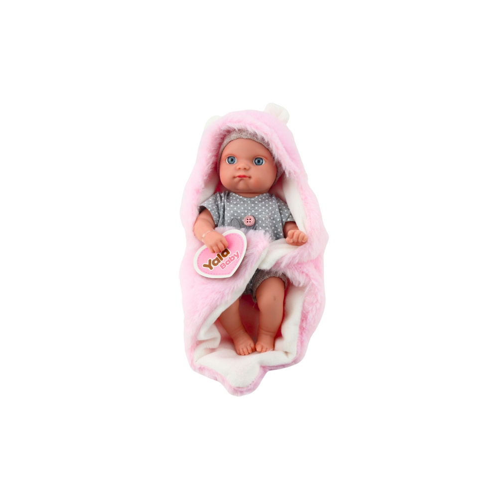 Lalka Bobas W Szarej Piżamce Z Kocykiem Króliczkiem Różowy 23cm