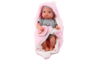 Lalka Bobas W Szarej Piżamce Z Kocykiem Króliczkiem Różowy 23cm