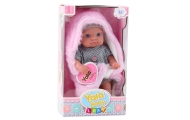 Lalka Bobas W Szarej Piżamce Z Kocykiem Króliczkiem Różowy 23cm