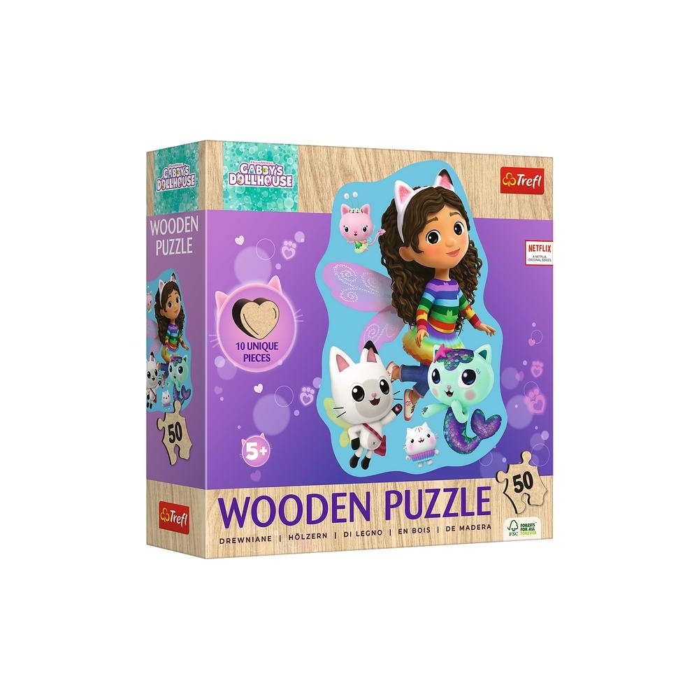 Puzzle Drewniane Konturowe - 50 - Wesoła Gabby - Koci Domek Gabi - Trefl 20260