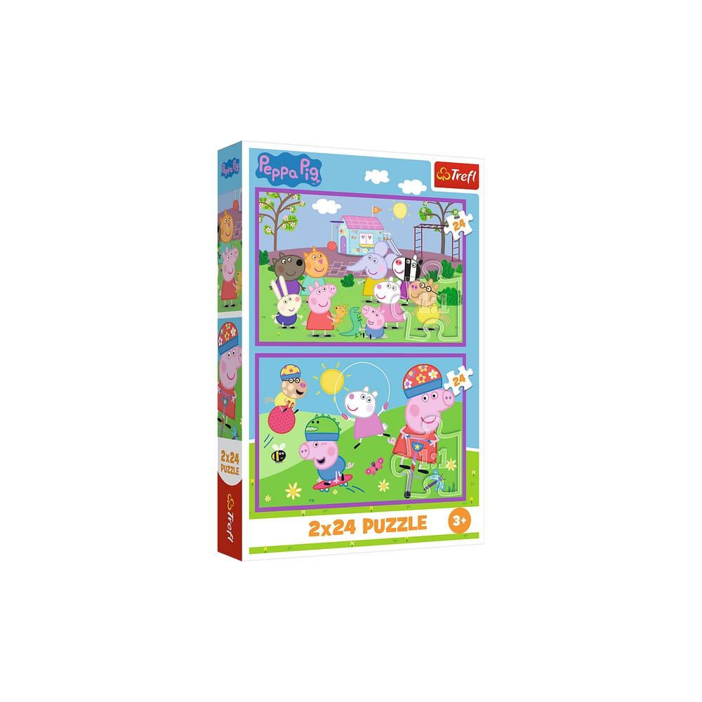 Dėlionė - 2x24 - Peppa žaidimų aikštelėje - Peppa Pig - Trefl 34435-Žaislai, Dėlionės, Dėlionės iki 500 detalių-e-vaikas