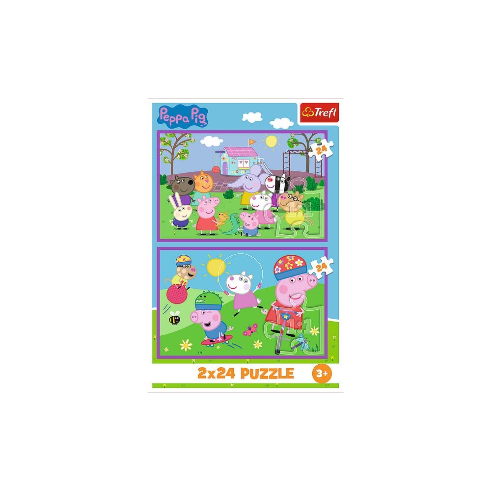 Dėlionė - 2x24 - Peppa žaidimų aikštelėje - Peppa Pig - Trefl 34435-Žaislai, Dėlionės, Dėlionės iki 500 detalių-e-vaikas