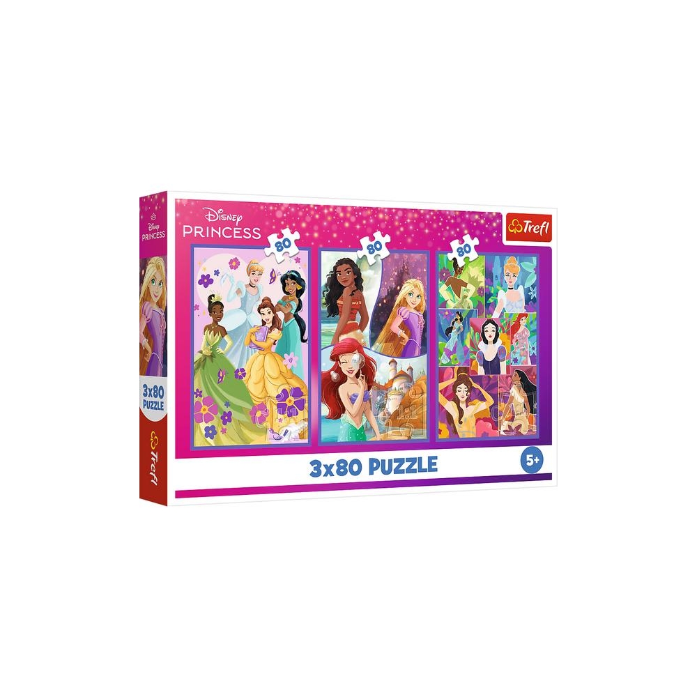 Dėlionė - 3x80 - Princesės draugai - "Disney" princesė - Trefl 34884-Žaislai, Dėlionės, Dėlionės iki 500 detalių-e-vaikas